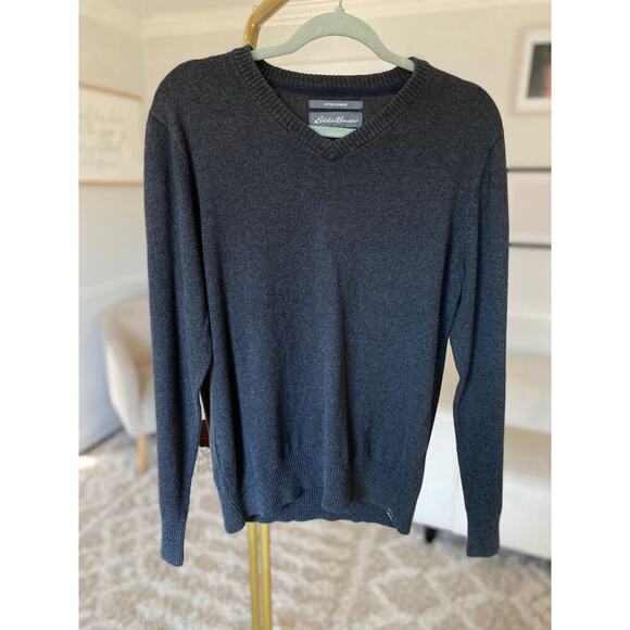 Eddie Bauer Cashmere Blend Sweater Classic Minimalist Grandpacore V Neck Cotton - Picture 2 of 8